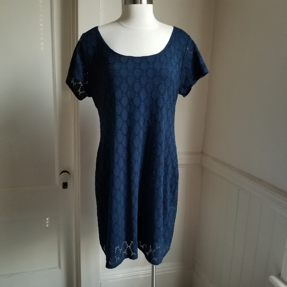 Isaac Mizrahi Navy Blue Lace Eyelet Dress, XXL